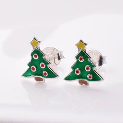 S966 - 925 silver enamel xmas tree stud earrings