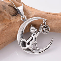 P1000 - 925 silver cat and moon pendant