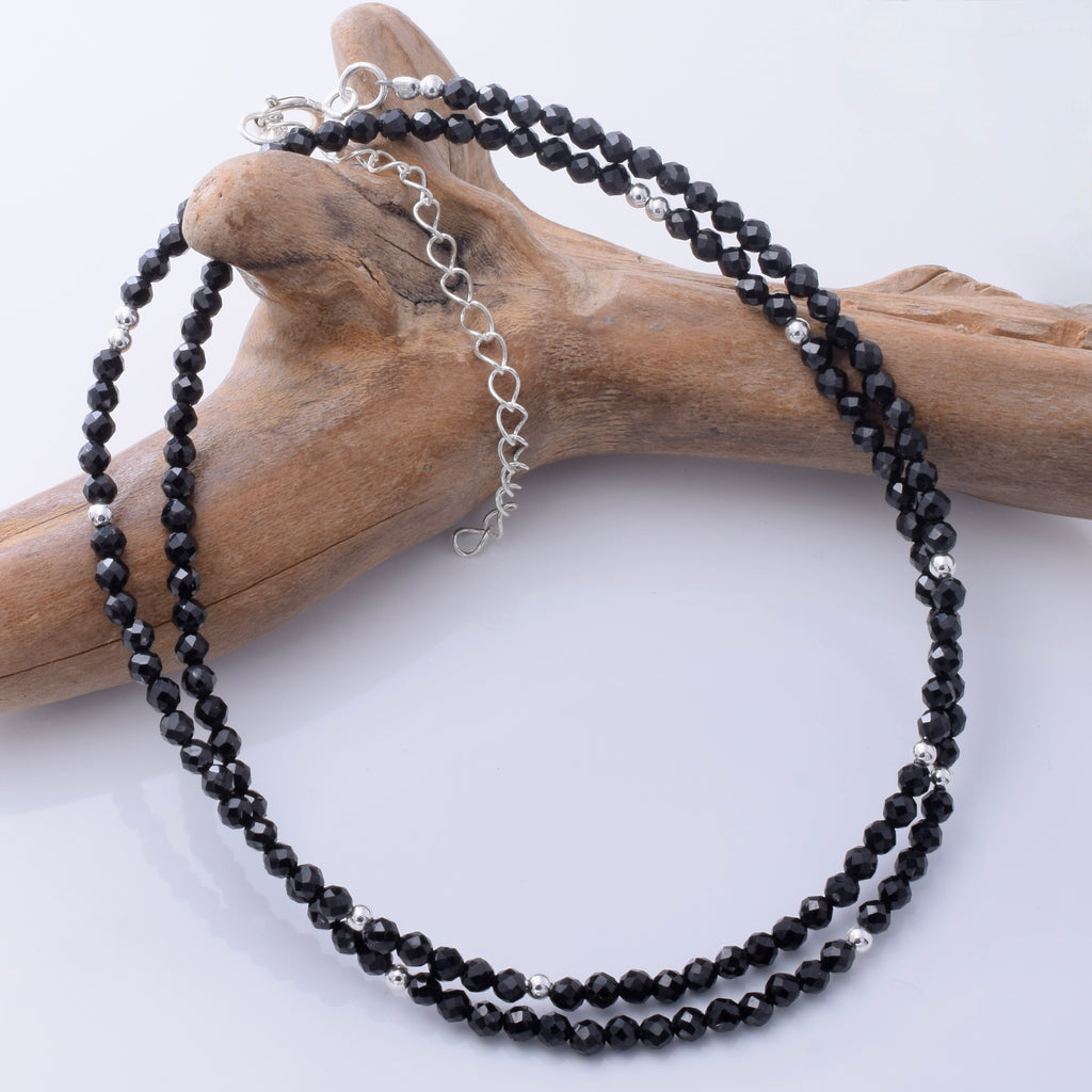 N012 - 925 silver and 2mm faceted spinel bead necklace