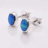 S865 - 925 silver oval blue opal stud earrings