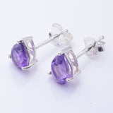 S1078 - 925 silver amethyst clawset teardrop stud earrings