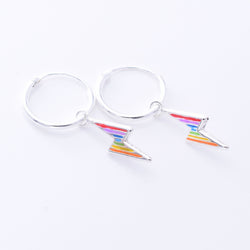 E926 - 925 silver rainbow lightning hoop earrings