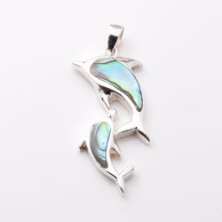 P1213 - 925 silver double dolphin AB pendant