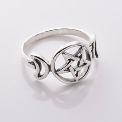 R336 - 925 silver triple moon pentagram ring