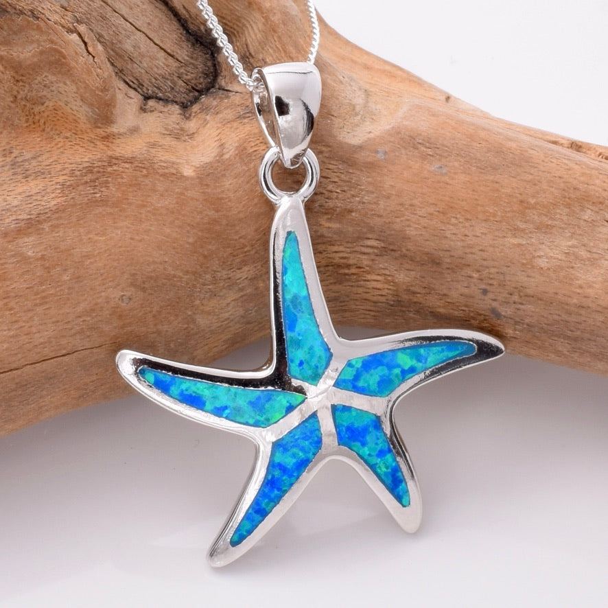 P988 - 925 silver lab opal starfish pendant