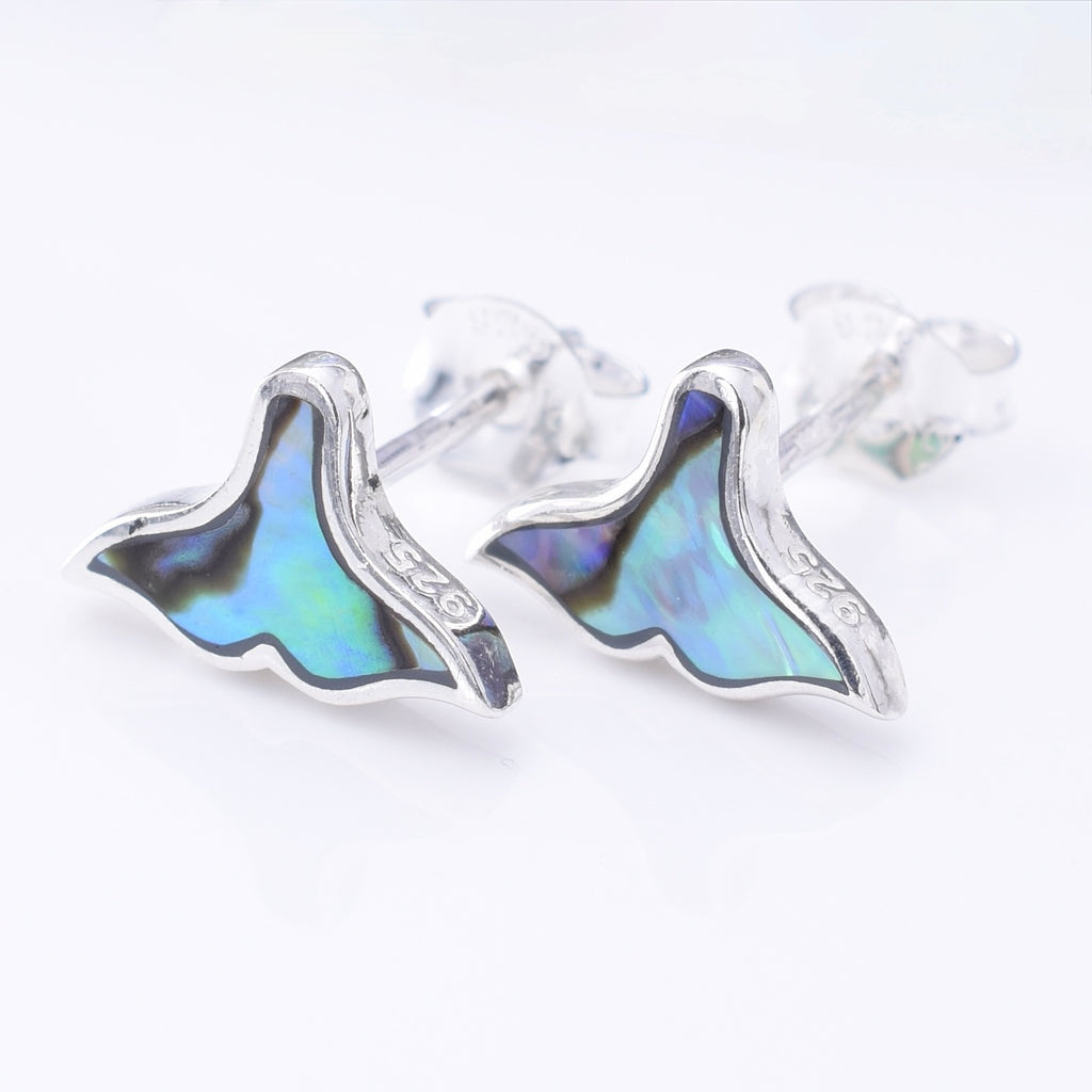 S1042 - 925 silver & abalone whale tail stud earrings