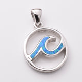 P1188 - 925 silver lab grown opal disc wave pendant