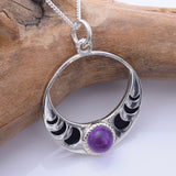 P1349 - 925 silver  moonphase amethyst pendant