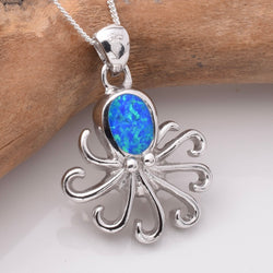 P1190 - 925 silver lab grown opal octopus pendant