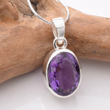 P1243 - 925 silver amethyst oval facet pendant