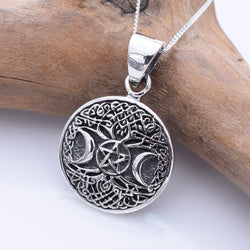 P1326 - 925 silver tree of life triple moon pendant