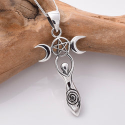 P992 - 925 mother earth and triple moon silver pendant