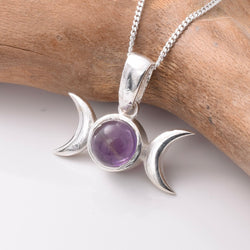 P1022 - 925 silver and amethyst triple moon pendant