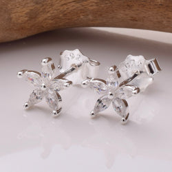 S881 - 925 silver CZ flower stud earrings