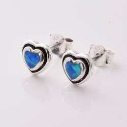 S929 - 925 silver imm opal wide border heart stud earrings
