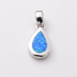 P1191 - 925 silver blue synthetic opal teardrop pendant