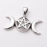 P1116 - 925 silver triple moon pentagram pendant