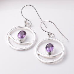 E804 - 925 silver amethyst circle earrings