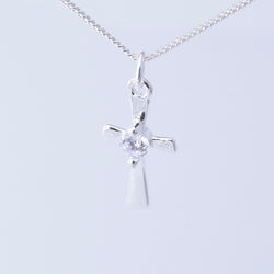P1262 - 925 silver tiny cross with CZ stone pendant