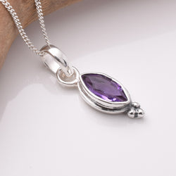P1106 - 925 silver amethyst marquis pendant
