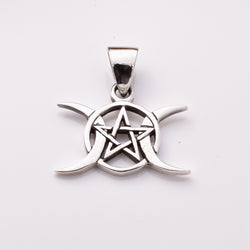 P1146 - 925 silver triple moon pentagram pendant