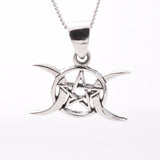 P1146 - 925 silver triple moon pentagram pendant