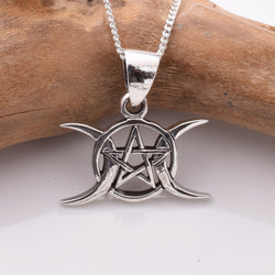 P1146 - 925 silver triple moon pentagram pendant