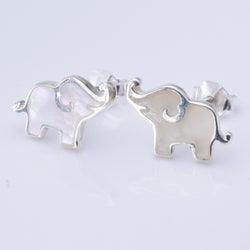 S1021 - 925 silver & MOP elephant stud earrings