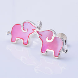 S1022 - 925 silver & Pink MOP elephant stud earrings