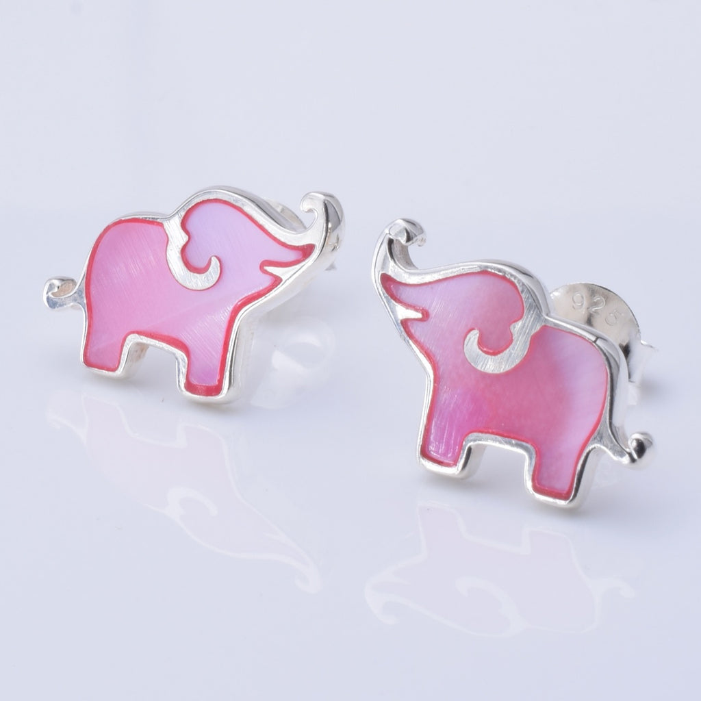 S1022 - 925 silver & Pink MOP elephant stud earrings