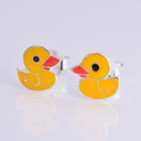 S542 - Cute yellow duck silver stud earrings
