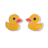 S542 - Cute yellow duck silver stud earrings