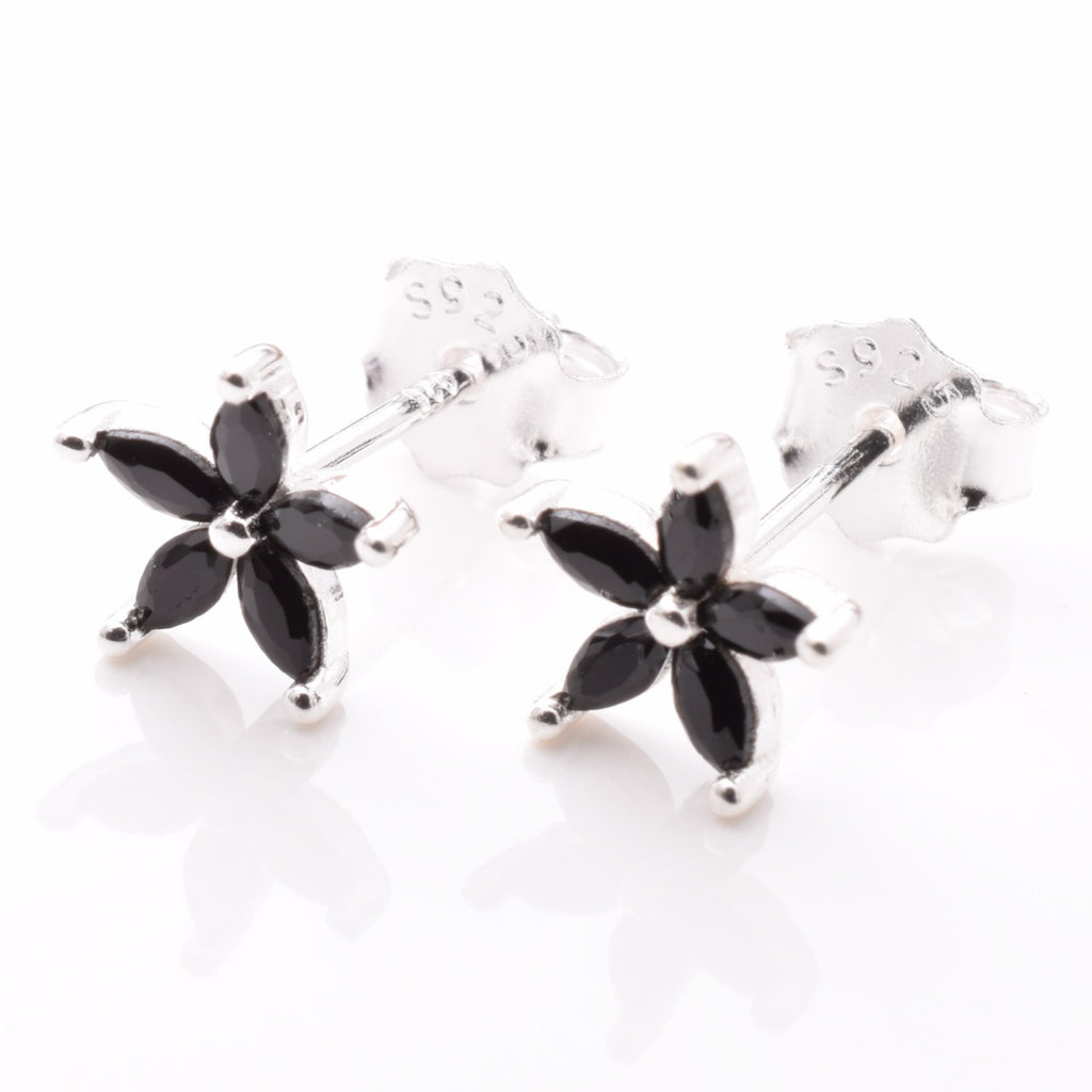 S881 - 925 silver CZ flower stud earrings