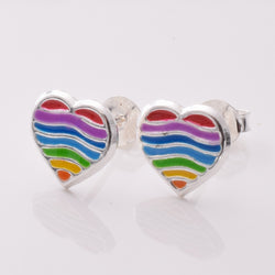 S914 - 925 silver rainbow stripe heart stud earrings
