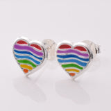 S914 - 925 silver rainbow stripe heart stud earrings