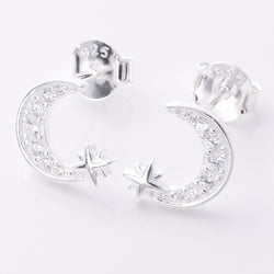 S718 - 925 Silver crescent moon stud earrings