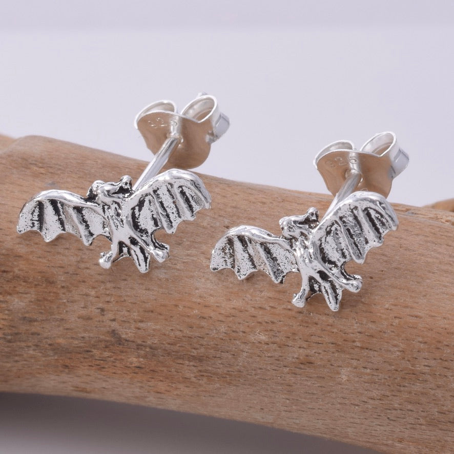 S630 - Silver Vampire bat stud earrings