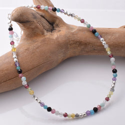 B025 - Silver and mix gemstones and 925 bead bracelet