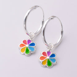 E760 - 925 Silver rainbow daisy and hoop earrings