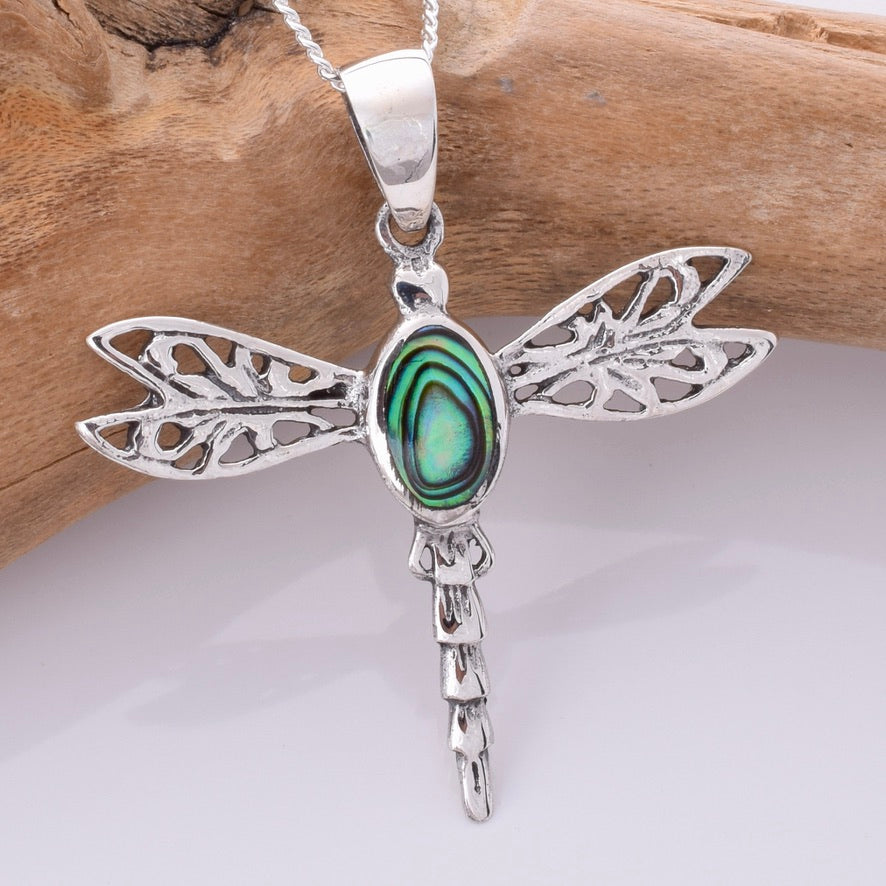 P907 - 925 Silver and abalone dragonfly pendant
