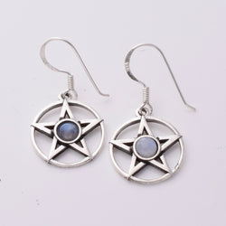 E454 - Silver Pentagram moonstone earrings