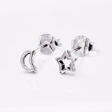 S659 - Silver tiny moon and star stud earrings