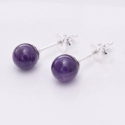S640 - Silver & amethyst ball stud earrings