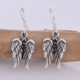 E623 - Silver angel wings drop earrings