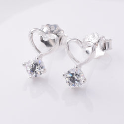 S726 - 925 Silver heart CZ stud earrings