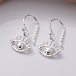 E718 - 925 Silver evil eye with lashes earrings