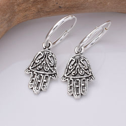E738 - 925 Silver hamsa hoop earrings