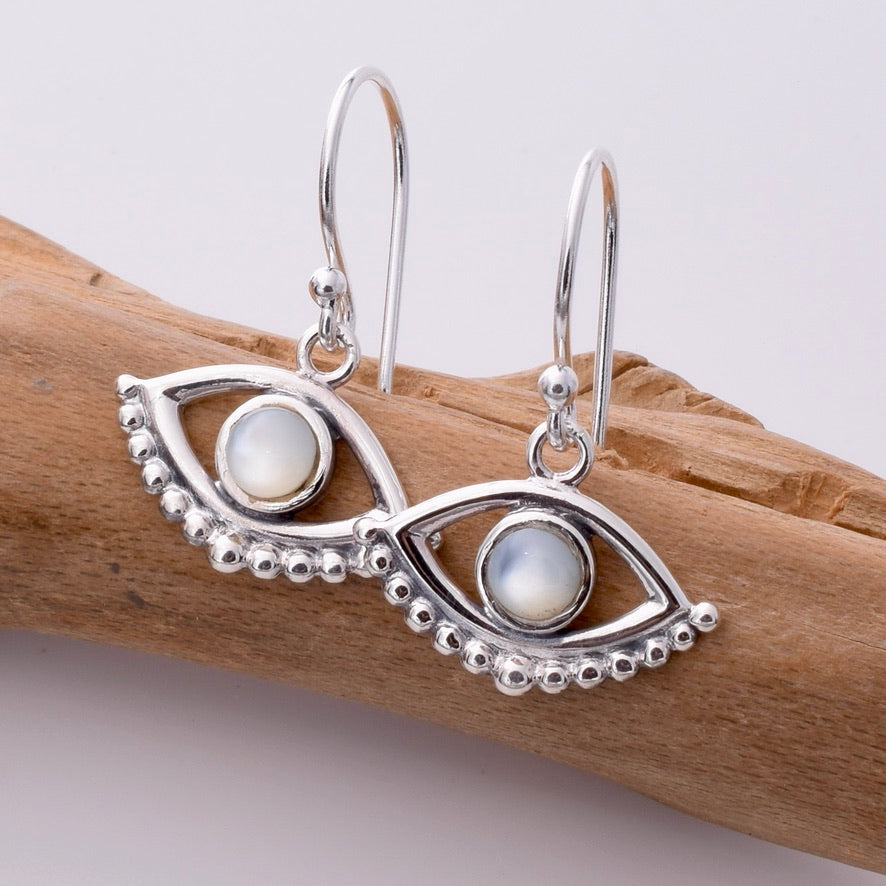E768 - 925 Silver and MOP eye hoop earrings