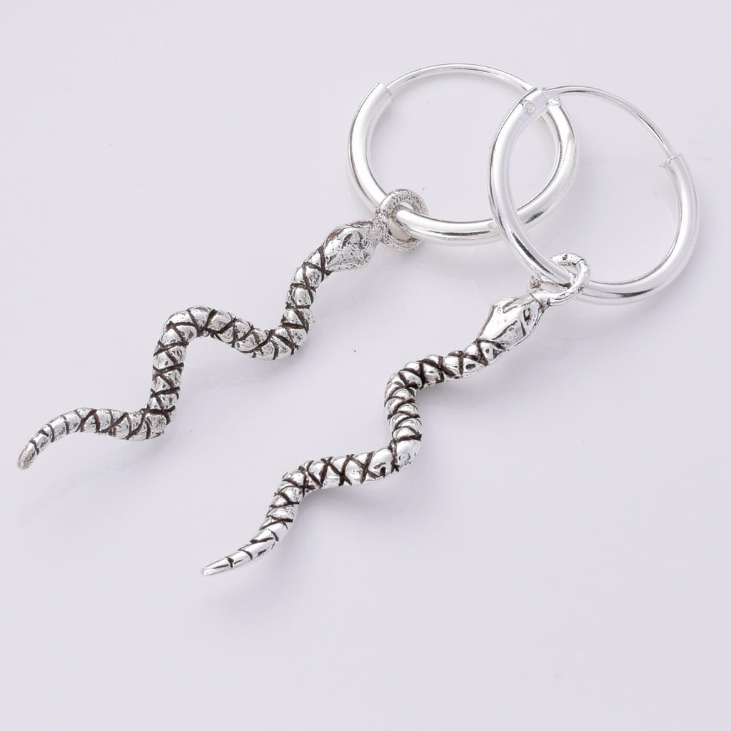 E739 - 925 Silver snake hoop earrings