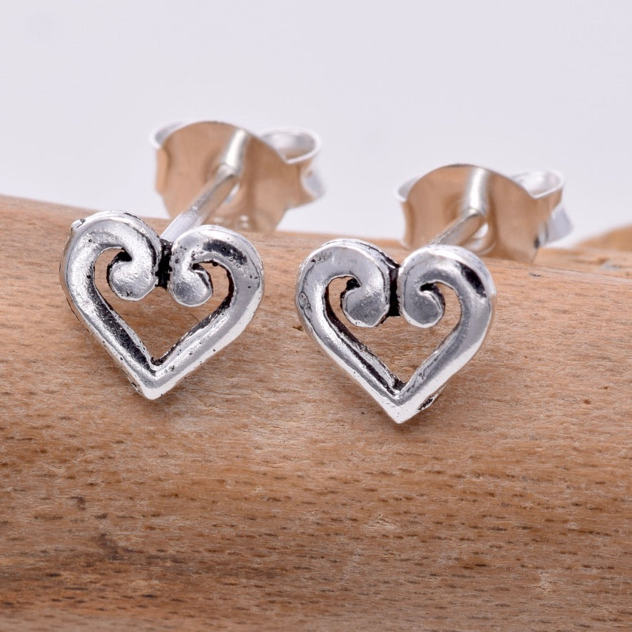 S229 - Scroll Heart Stud Earrings